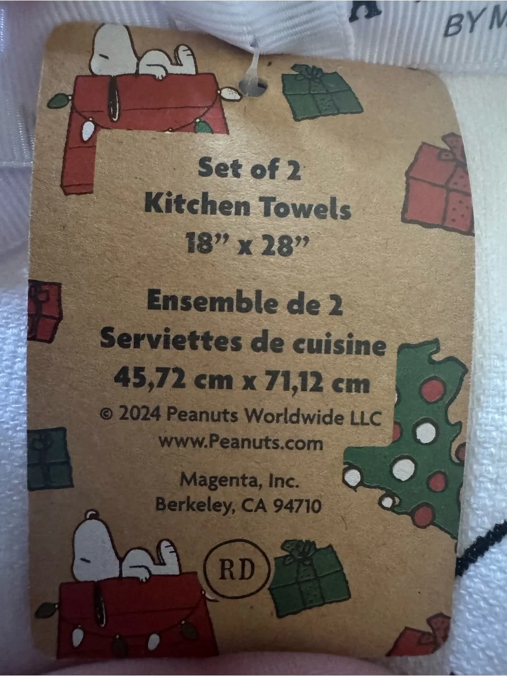 Rae Dunn White Tea Towel with Snoopy Red & Black Holiday Design
